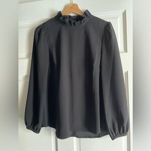 J. Crew Black Ruffle Neck Blouse